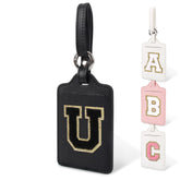 Initial Letter Luggage Tag for Suitcase, Cute Luggage Bag, PU Leather Travel Luggage Tag, Suitcase Identifier Name Tag, Monogrammed Suitcase Tags, Bag Tags for Handbags School Bags(Black-Black U)
